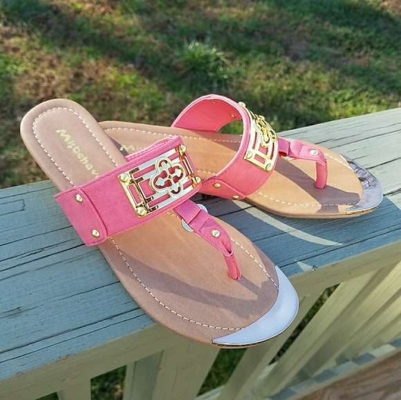 Coral/Gold Sandals - Picture 2 of 5